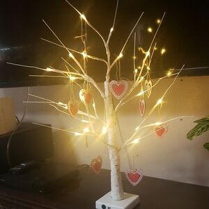 Decorative 24" LED Light Birch Tree with Heart Ornaments nwot